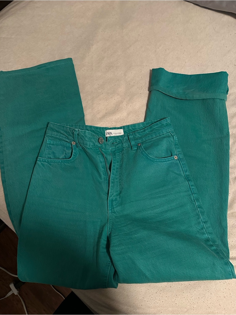 Zara Green High-Rise Straight Jeans